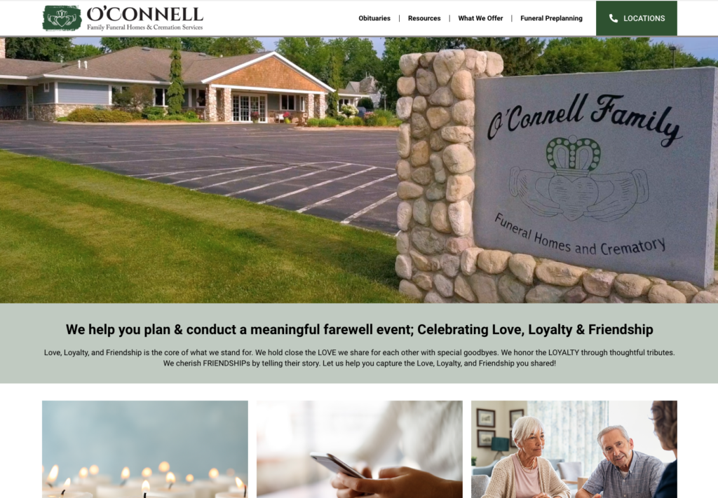 new website for o'connell funeral homes