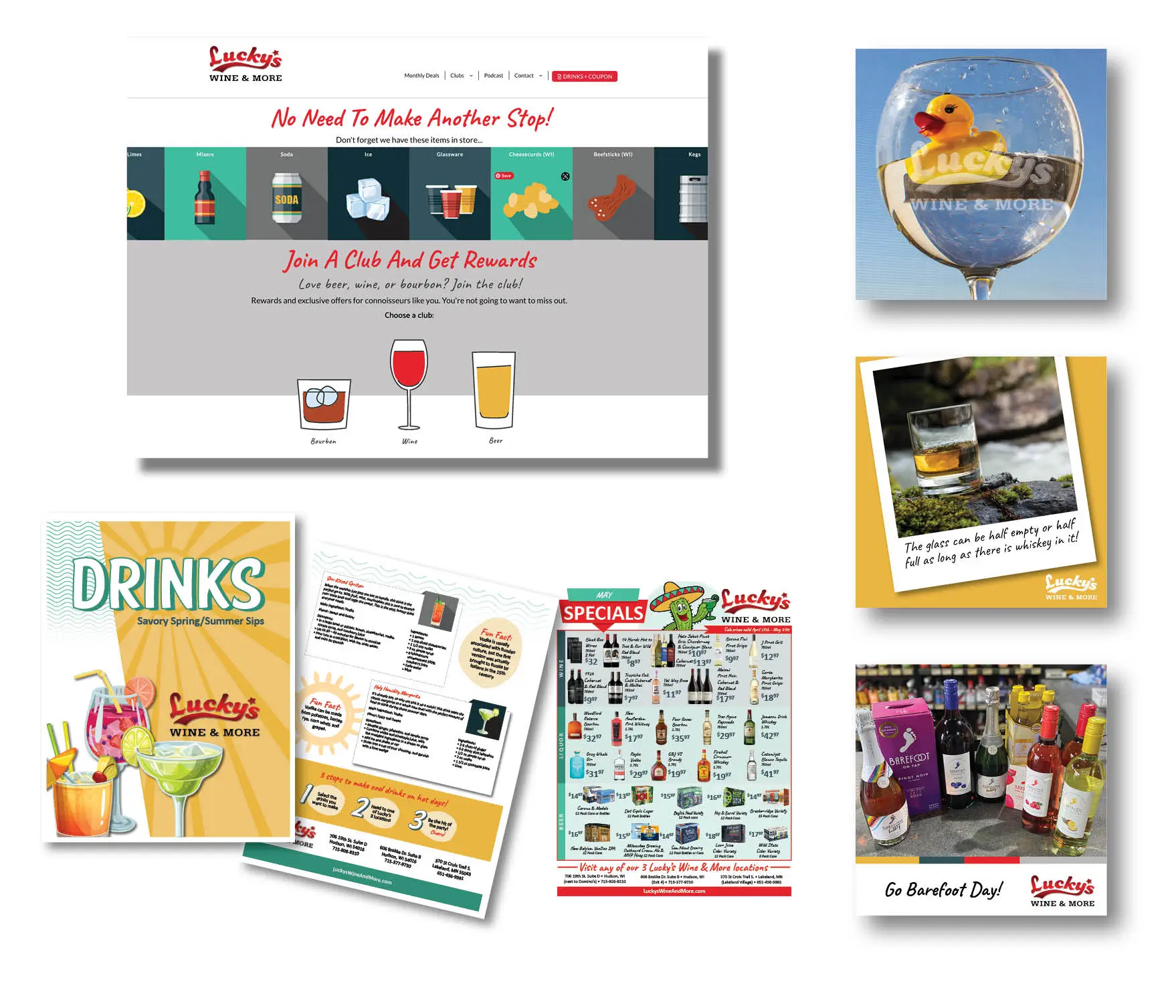 Website, social, and print work for Lucky's Wine & More