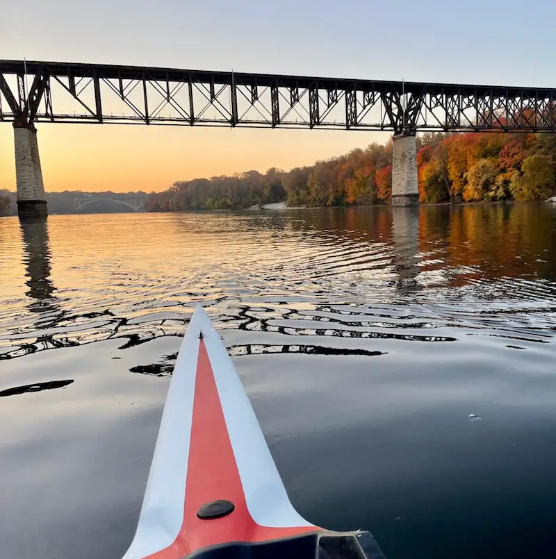 Shelly rowing at sunrise